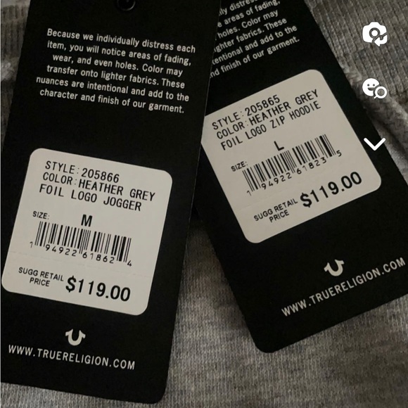 True religion. Heather gray, matching track set - Picture 3 of 3